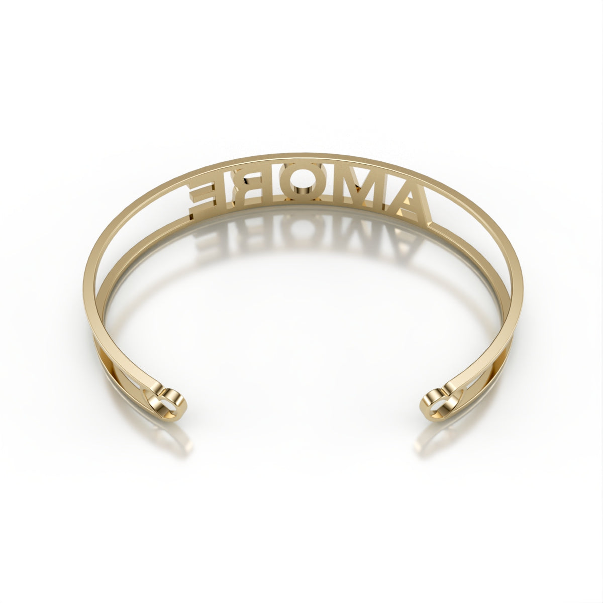 Bracciale rigido aperto personalizzabile con scritta smaltata e finale con cuori BRN006